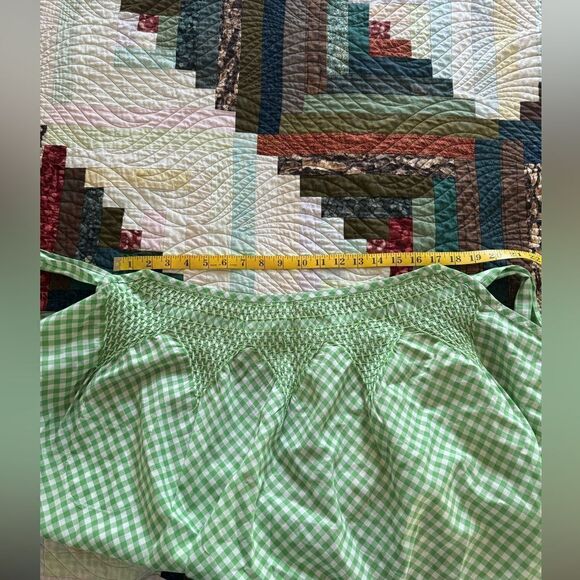 Vintage Green White Checkered Half Apron Ric Rac with Pocket - Picture 5 of 8